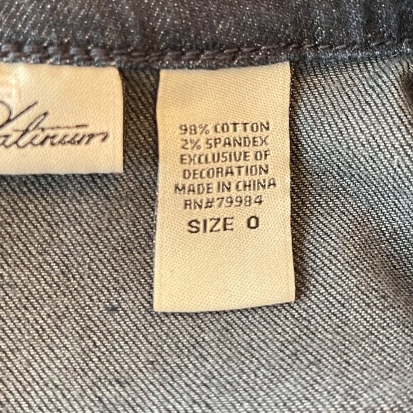 Chico's Platinum Jean Denim Jacket 0 Small Black Silver Buttons Stitching Beaded - Picture 7 of 8